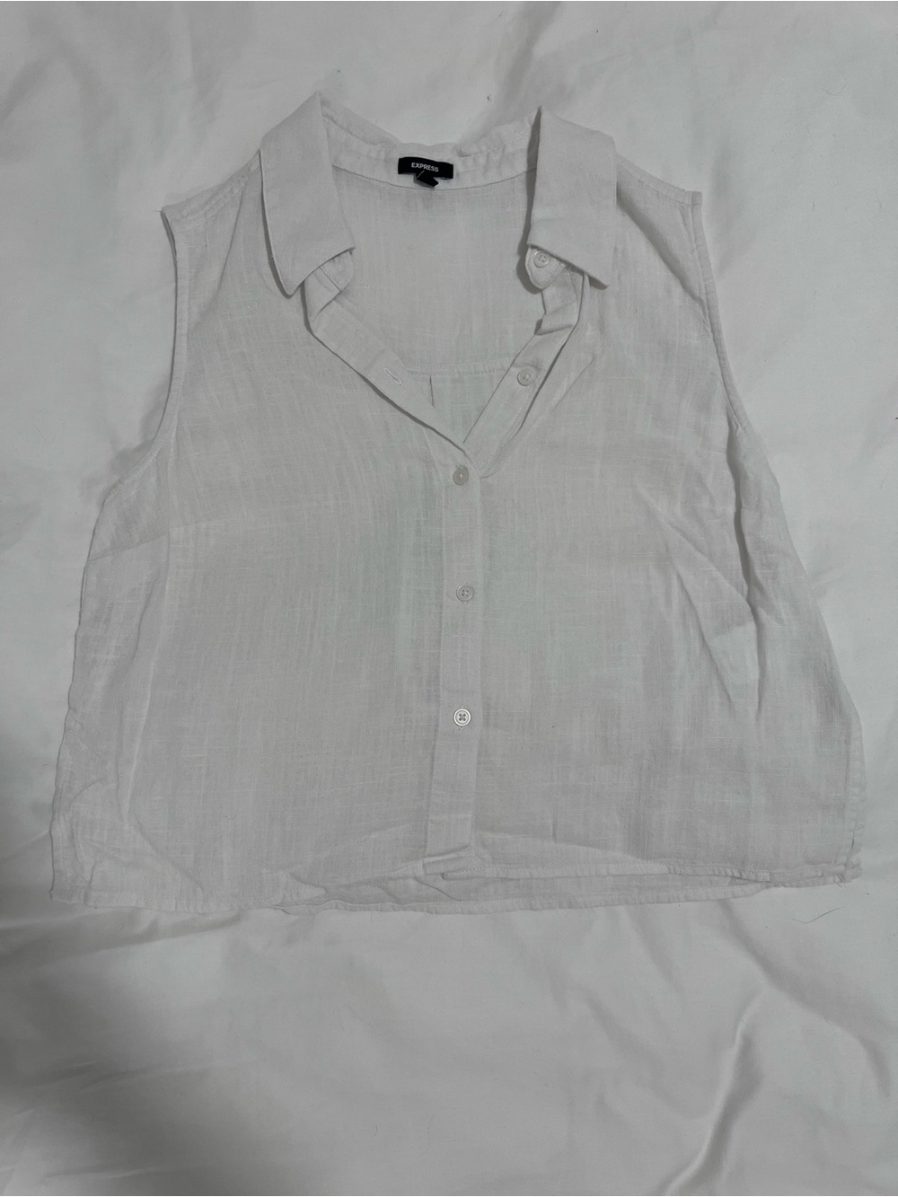 Express - White Linen Sleeveless Button-Front Top